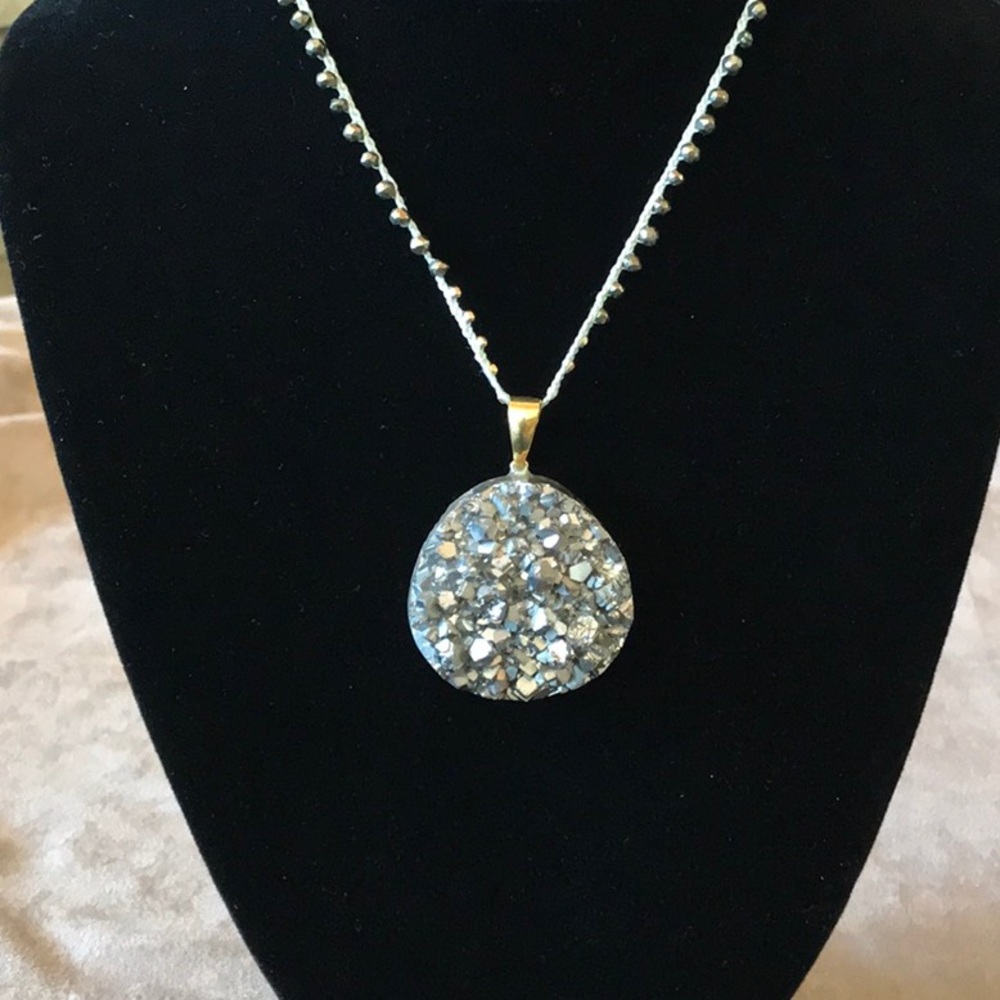 Lovely Gray Druzy Pendant with Cord Necklace